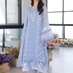 Azure - 3pcs Lawn Embroidered With Organza Emb Dupatta - 3020