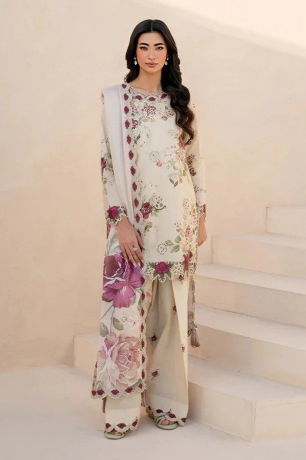 Untitled-design-12-4.jpg Iznik - 3pcs Lawn Printed With Ready To Wear Chiffon Dupatta - Skin - Image 1