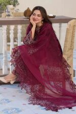 Qalamkar 3pcs Lawn Emb With Ready To Wear Cut Work Dupatta - 772 - Image 2