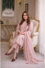 Aneela's - 3pcs Luxury Emb With Ready To Wear Khaadi Net Dupatta - 394 - Image 4