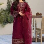 Qalamkar 3pcs Lawn Emb With Ready To Wear Cut Work Dupatta - 772