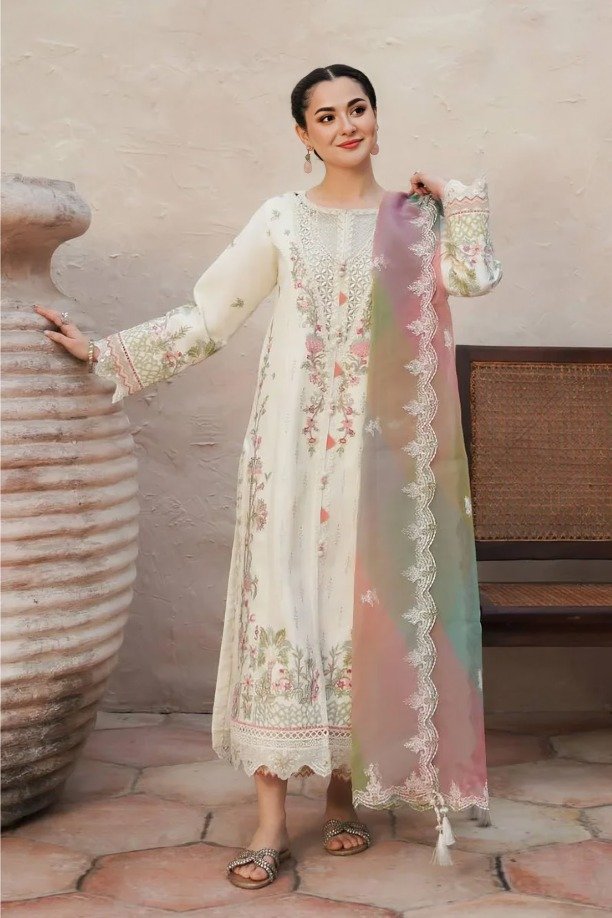 httpsdivinjaipur.comproductsdastaan-e-neelum-a-royal-chronicle-woven-in-midnight-and-gold-suit-36-8.jpg Jeem - 3pcs Fancy Lawn Emb With Rangoli Diamond Dupatta - 1242 - Image 1