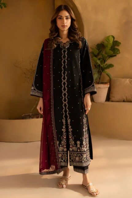 Batik - 3pcs Lawn Embroidered With Chiffon Emb Dupatta - 3349