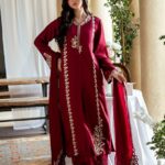 Azure 3pcs Lawn Emb With Ready To Wear Chiffon Emb Dupatta - 7339