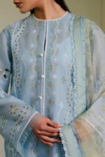 Zara SJ - 3pcs Law Embroidered With Diamond Printed Dupatta - 0525 - Image 3
