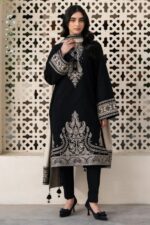 Jazmin - 3pcs Lawn Emb With Ready To Wear Chiffon Emb Dupatta - Black - Image 5