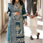 Mahnur - 3pcs Luxury Lawn Emb With Ready To Wear Khaadi Net Dupatta - 7336 - BLUE