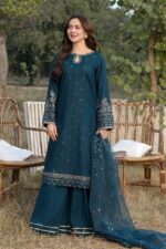 Qalamkar 3pcs Lawn Embroidered With Organza Emb Dupatta - 3090 - Image 3