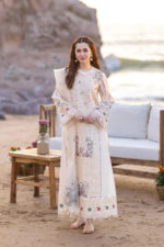 Qalamkar – 3pcs Chicken Kari Dhanak With Dhanak Emb Shawl- 4159
