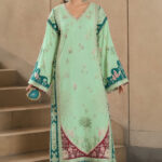 Ethnic – 3pcs Silk Kaftan With Printed Silk Dupatta – Pista