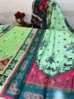 Ethnic – 3pcs Silk Kaftan With Printed Silk Dupatta – Pista - Image 5