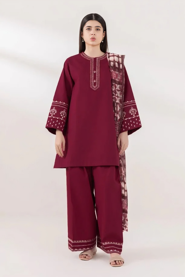 67317306028 Sapphire – 3pcs Dhanak Embroidered With Printed Shawl – 864 - Image 1