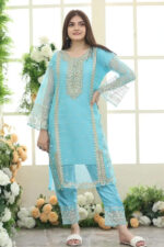 Sapphire – 3pcs Dhanak Emb With Dhanak Emb Shawl – 3133 - Image 3