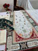 Ethnic – 3pcs Silk Long Length Kaftan With Ready To Wear Dupatta – Off White - Image 4