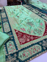 Ethnic – 3pcs Silk Kaftan With Printed Silk Dupatta – Pista - Image 3