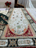 Ethnic – 3pcs Silk Long Length Kaftan With Ready To Wear Dupatta – Off White - Image 3