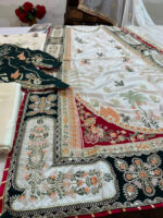 Ethnic – 3pcs Silk Long Length Kaftan With Ready To Wear Dupatta – Off White - Image 8