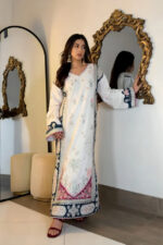 Ethnic – 3pcs Silk Long Length Kaftan With Ready To Wear Dupatta – Off White